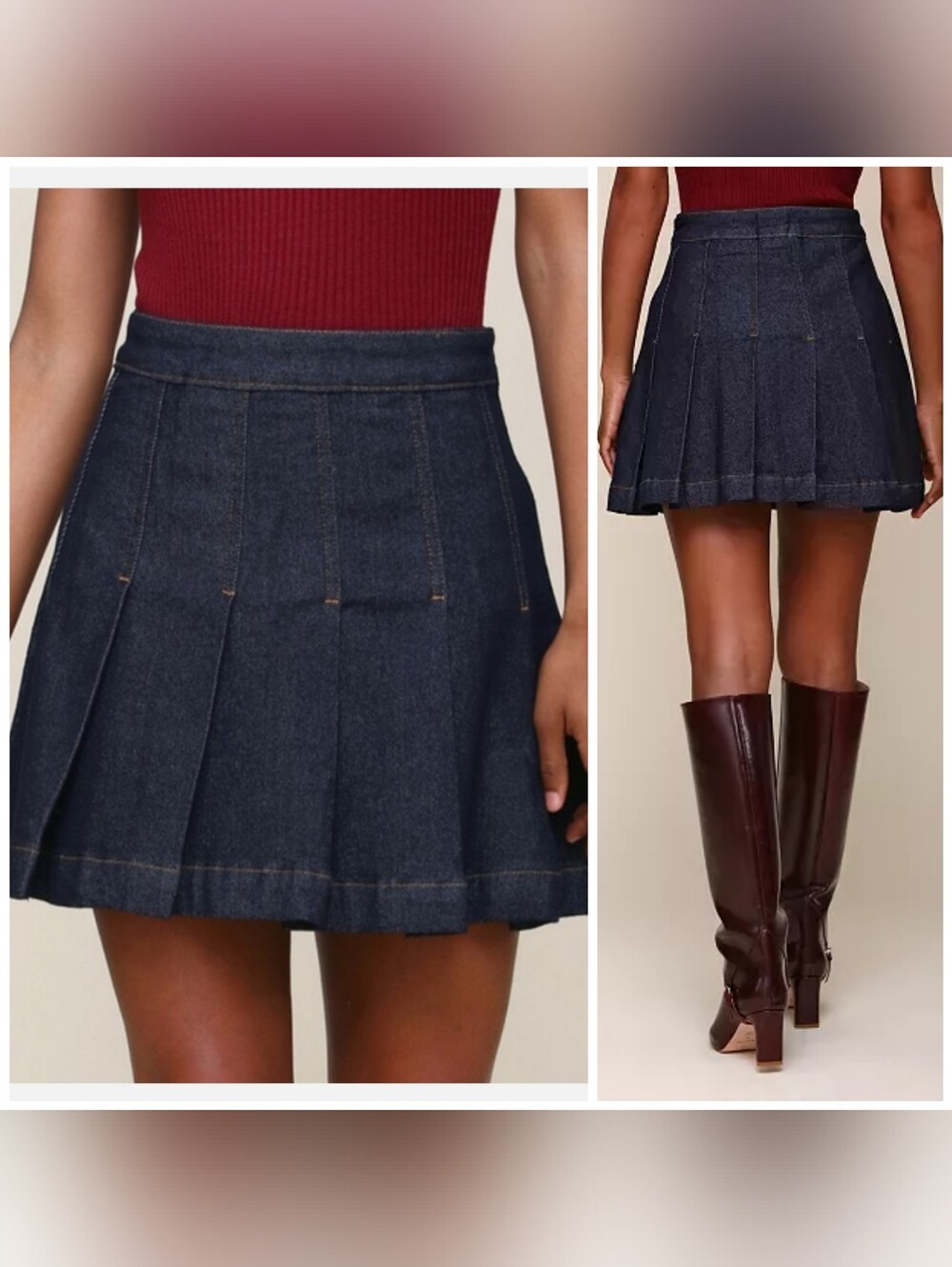 Avec Les Filles Side-Zip Pleated Denim Mini Skirt, Size XS, Dark Wash, Grunge